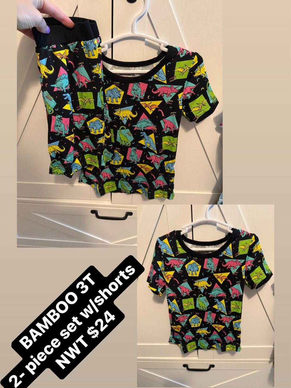 BAMBOO 2-piece set with shorts 3T Black Dinosaur Print
